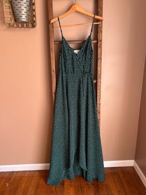 Band of Gypsies Spaghetti Strap Green Polka Dot Maxi Dress